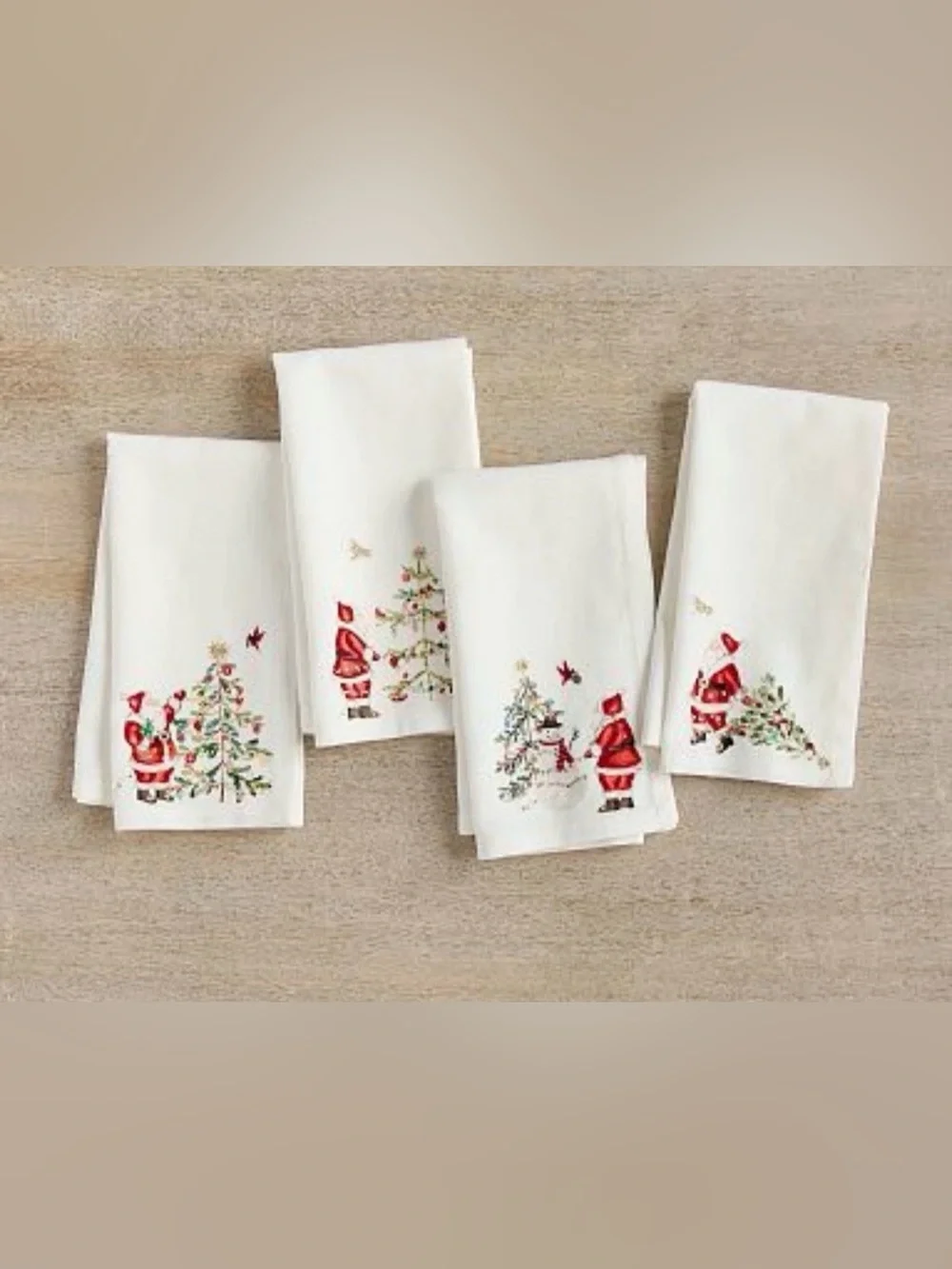 Pottery Barn Christmas In The Country Santa Linen / Cotton Napkins ( Set of 4 )